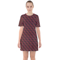 Black And Red Quilted Design Sixties Short Sleeve Mini Dress