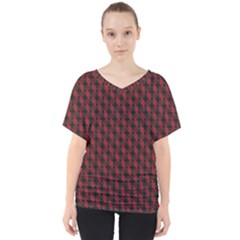 Black And Red Quilted Design V-Neck Dolman Drape Top