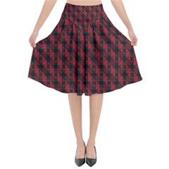 Black And Red Quilted Design Flared Midi Skirt