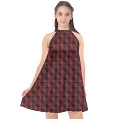 Black And Red Quilted Design Halter Neckline Chiffon Dress 