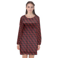 Black And Red Quilted Design Long Sleeve Chiffon Shift Dress 