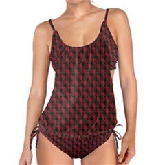 Black And Red Quilted Design Tankini Set