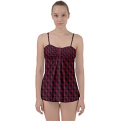 Black And Red Quilted Design Babydoll Tankini Set