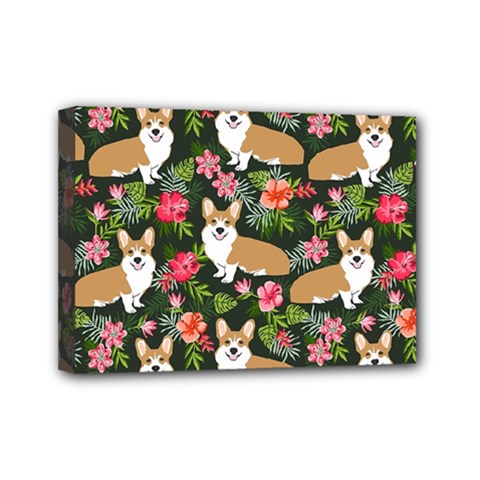 Welsh Corgi Hawaiian Pattern Florals Tropical Summer Dog Mini Canvas 7  X 5  by Celenk