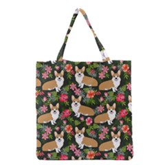 Welsh Corgi Hawaiian Pattern Florals Tropical Summer Dog Grocery Tote Bag by Celenk