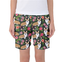 Welsh Corgi Hawaiian Pattern Florals Tropical Summer Dog Women s Basketball Shorts by Celenk