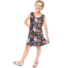 Welsh Corgi Hawaiian Pattern Florals Tropical Summer Dog Kids  Tunic Dress by Celenk