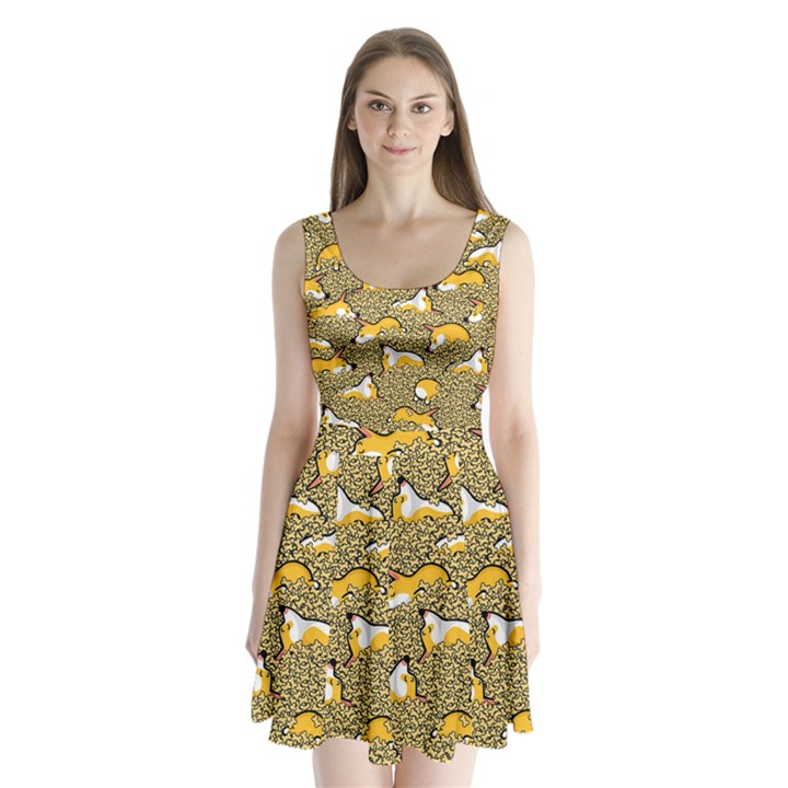 Sleeping Corgi Split Back Mini Dress 