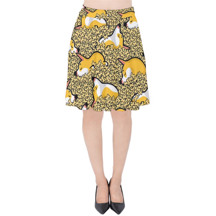 Sleeping Corgi Velvet High Waist Skirt