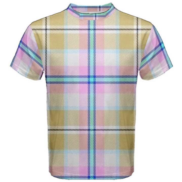 Pink And Yellow Plaid Men s Cotton Tee