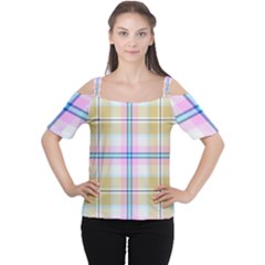 Pink And Yellow Plaid Cutout Shoulder Tee