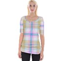 Pink And Yellow Plaid Wide Neckline Tee View1