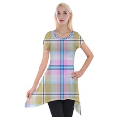 Pink And Yellow Plaid Short Sleeve Side Drop Tunic by allthingseveryone