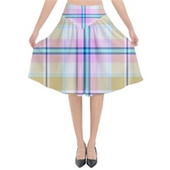 Pink And Yellow Plaid Flared Midi Skirt by allthingseveryone