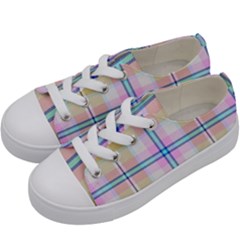 Pink And Yellow Plaid Kids  Low Top Canvas Sneakers by allthingseveryone