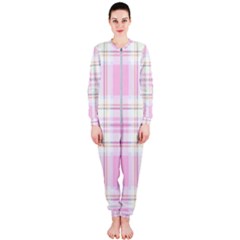 Pink Pastel Plaid Onepiece Jumpsuit (ladies)  by allthingseveryone