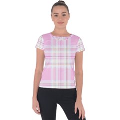 Pink Pastel Plaid Short Sleeve Sports Top 