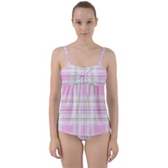 Pink Pastel Plaid Twist Front Tankini Set by allthingseveryone