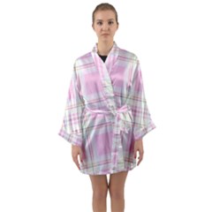 Pink Pastel Plaid Long Sleeve Kimono Robe