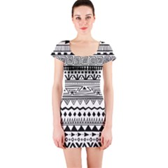 Black And White Ethnic Pattern Short Sleeve Bodycon Dress