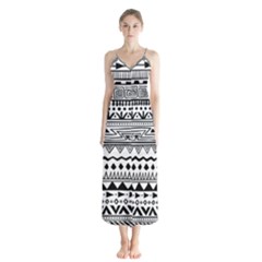 Black And White Geometric Pattern Button Up Chiffon Maxi Dress