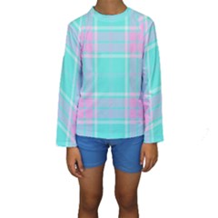 Blue And Pink Pastel Plaid Kids  Long Sleeve Swimwear by allthingseveryone