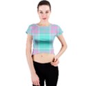 Blue And Pink Pastel Plaid Crew Neck Crop Top View1