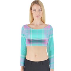 Blue And Pink Pastel Plaid Long Sleeve Crop Top by allthingseveryone