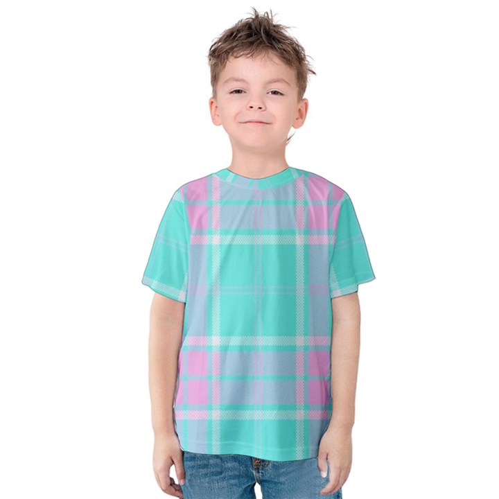 Blue And Pink Pastel Plaid Kids  Cotton Tee