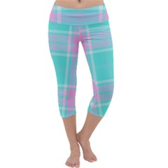 Blue And Pink Pastel Plaid Capri Yoga Leggings by allthingseveryone