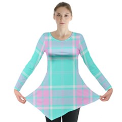 Blue And Pink Pastel Plaid Long Sleeve Tunic  by allthingseveryone