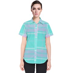 Blue And Pink Pastel Plaid Women s Short Sleeve Shirt