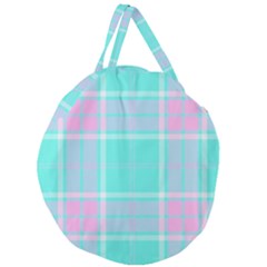 Blue And Pink Pastel Plaid Giant Round Zipper Tote