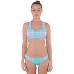 Blue And Pink Pastel Plaid Cross Back Hipster Bikini Set