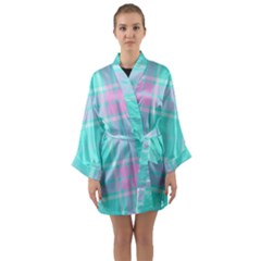 Blue And Pink Pastel Plaid Long Sleeve Kimono Robe