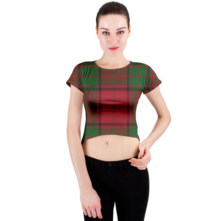 Red And Green Tartan Plaid Crew Neck Crop Top