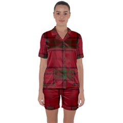 Red And Green Tartan Plaid Satin Short Sleeve Pyjamas Set