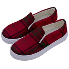 Red And Green Tartan Plaid Kids  Canvas Slip Ons