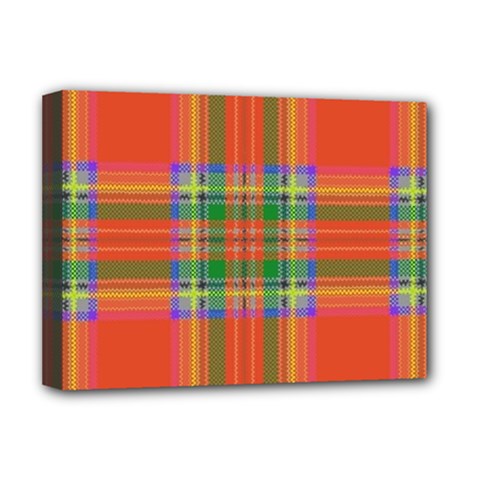 Orange And Green Plaid Deluxe Canvas 16  X 12   by allthingseveryone