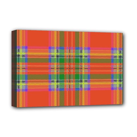 Orange And Green Plaid Deluxe Canvas 18  X 12   by allthingseveryone