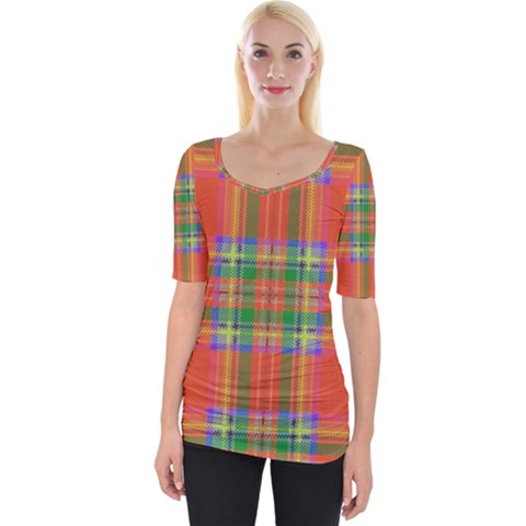 Orange And Green Plaid Wide Neckline Tee by allthingseveryone