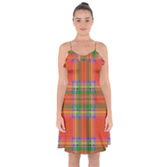 Orange And Green Plaid Ruffle Detail Chiffon Dress by allthingseveryone