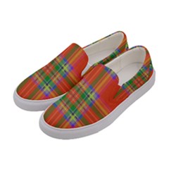 Orange And Green Plaid Women s Canvas Slip Ons