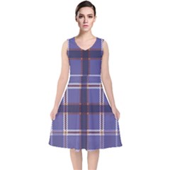 Purple Heather Plaid V-neck Midi Sleeveless Dress 