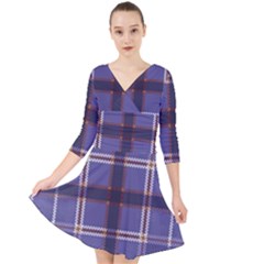 Purple Heather Plaid Quarter Sleeve Front Wrap Dress	