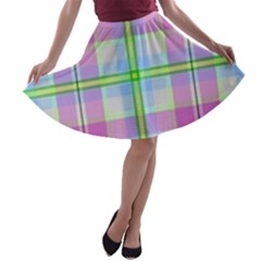 Pink And Blue Plaid A-line Skater Skirt by allthingseveryone