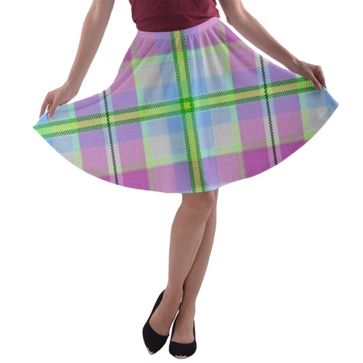 Pink And Blue Plaid A-line Skater Skirt