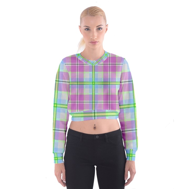 Pink And Blue Plaid Cropped Sweatshirt