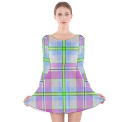 Pink And Blue Plaid Long Sleeve Velvet Skater Dress by allthingseveryone