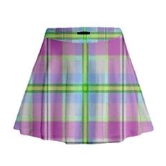 Pink And Blue Plaid Mini Flare Skirt by allthingseveryone